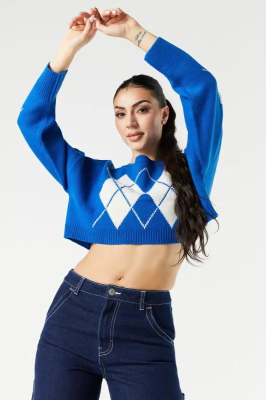 Coloured Cropped Argyle Sweater sold by Urban Planet