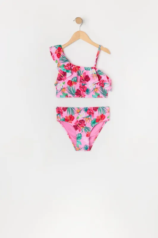 Girls Hawaiian Print One Shoulder 2 Piece Swimsuit sold by Urban Planet