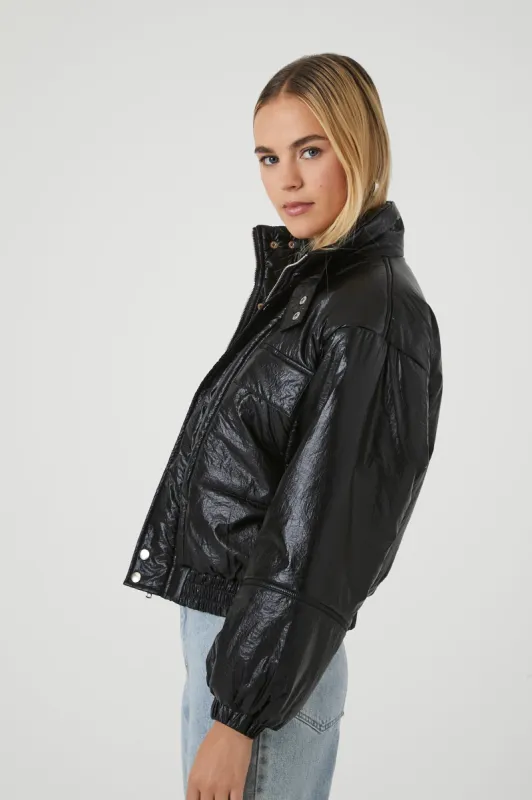 Faux Leather Puffer Jacket sold by Urban Planet
