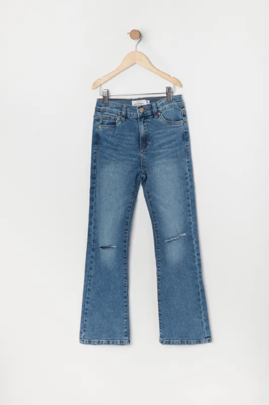 Girls Austin Distressed Medium Wash Flare Jean sold by Urban Planet