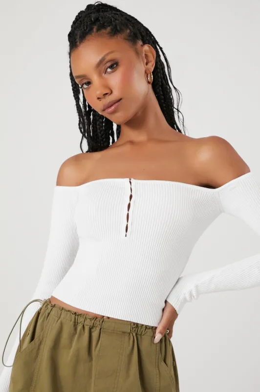 Haut en tricot avec épaules dénudées et agrafes sold by Urban Planet