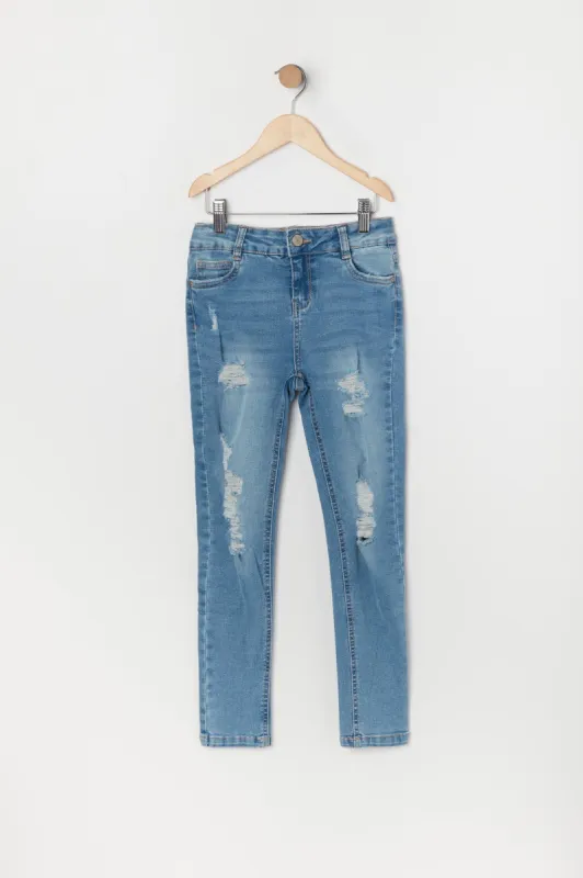 Girls Miami Medium Wash Distressed Denim Jean sold by Urban Planet
