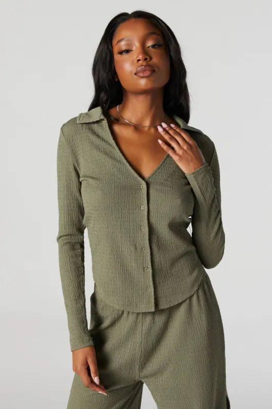 Textured Button-Up Long Sleeve Top sold by Urban Planet