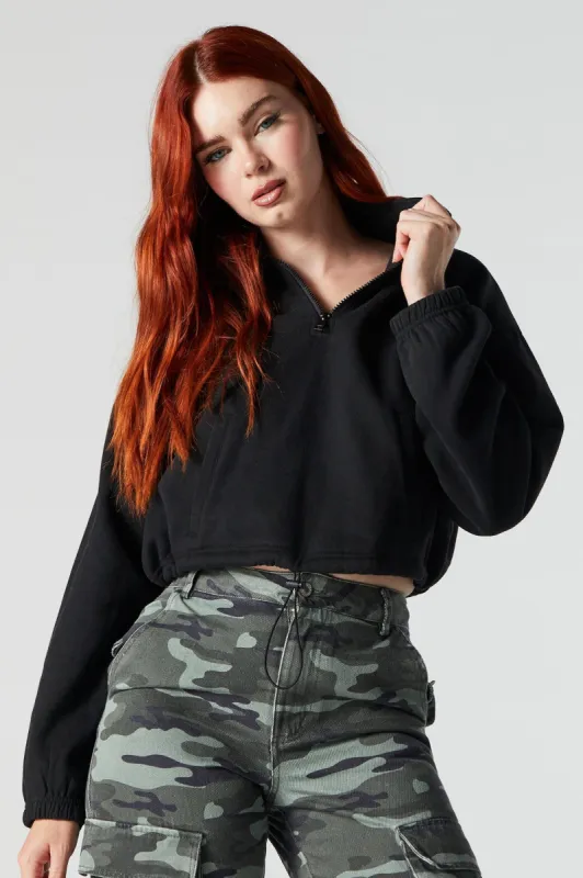Fleece Quarter Zip Cropped Sweatshirt sold by Urban Planet
