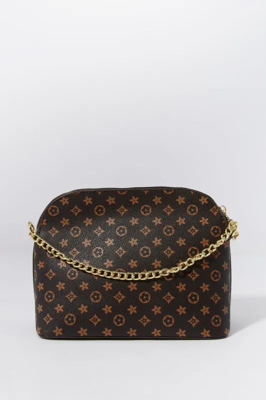 Brown Branded Print Dome Crossbody Purse sold by Urban Planet