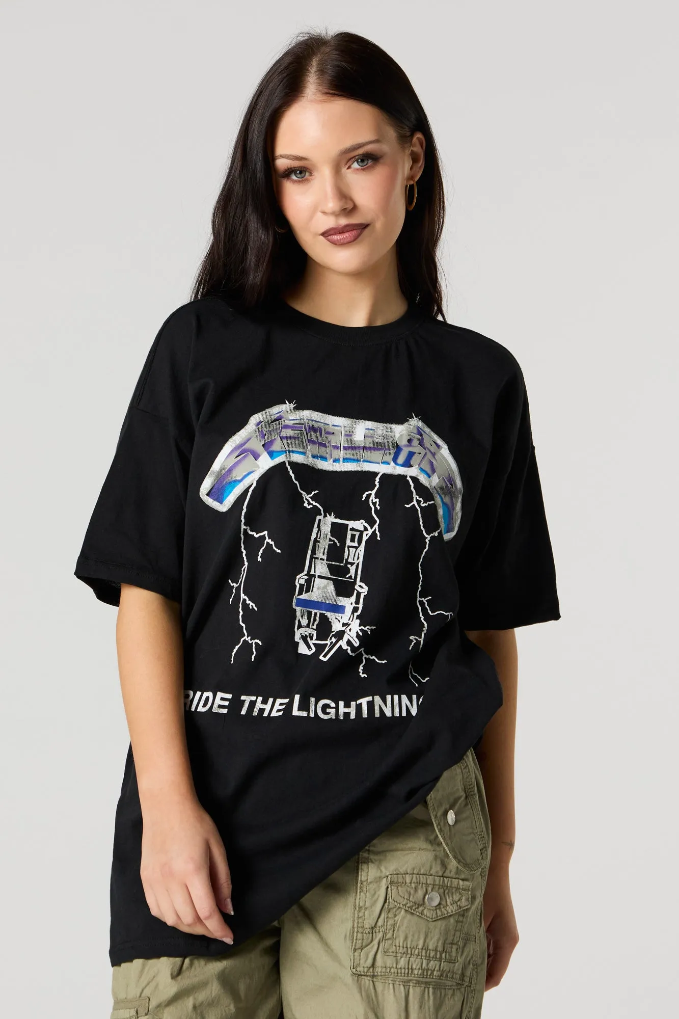 Metallica Ride the Lightning Graphic Boyfriend T-Shirt sold by Urban Planet