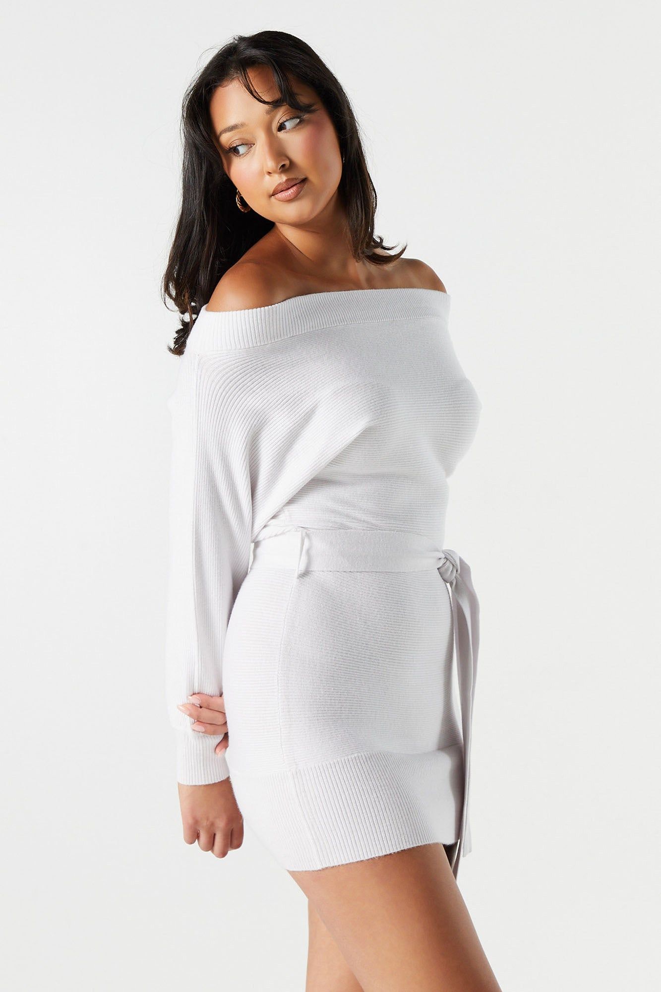 Off Shoulder Belted Sweater Dress sold by Urban Planet