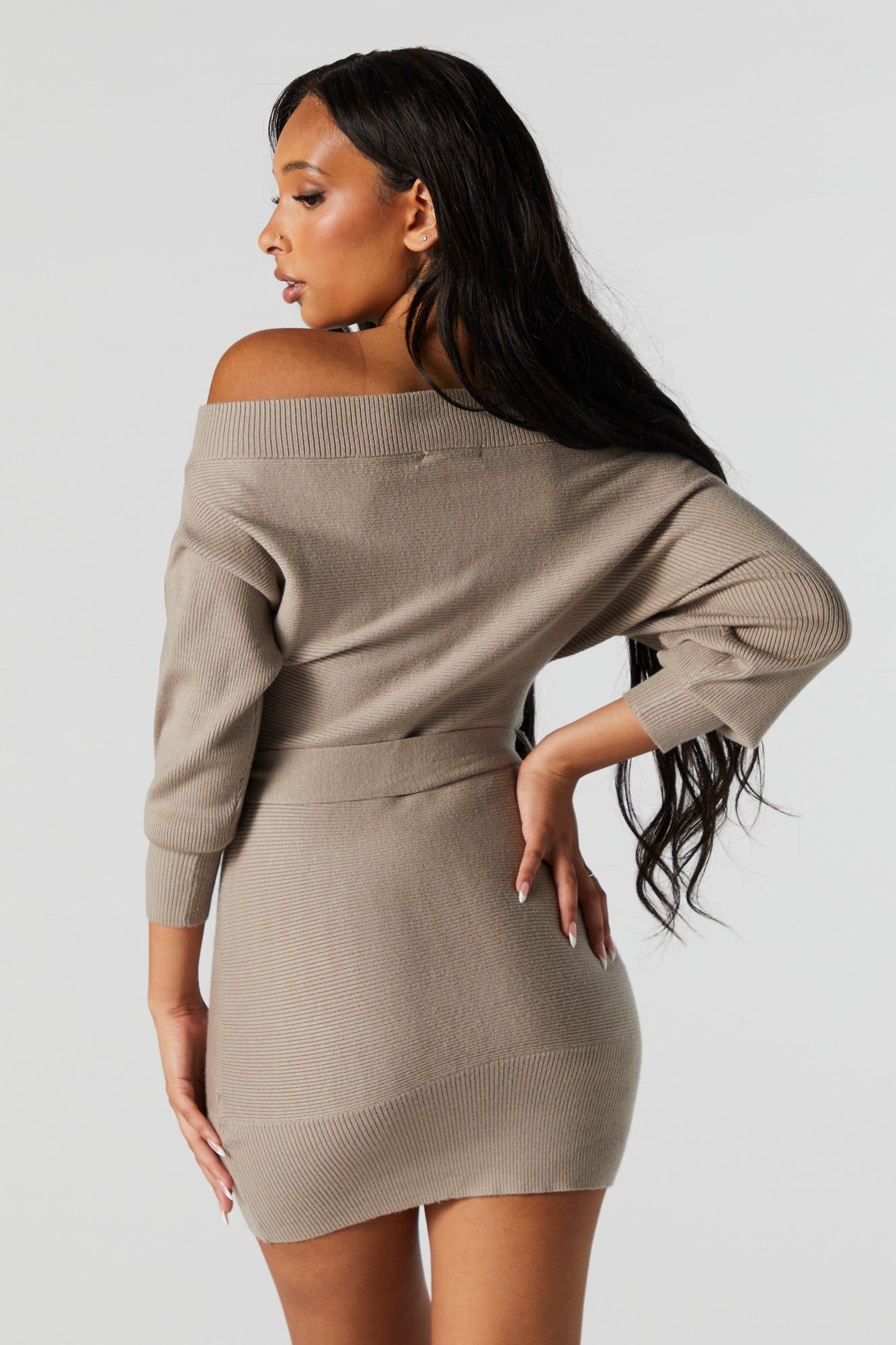 Off Shoulder Belted Sweater Dress sold by Urban Planet product image thumbnail 5