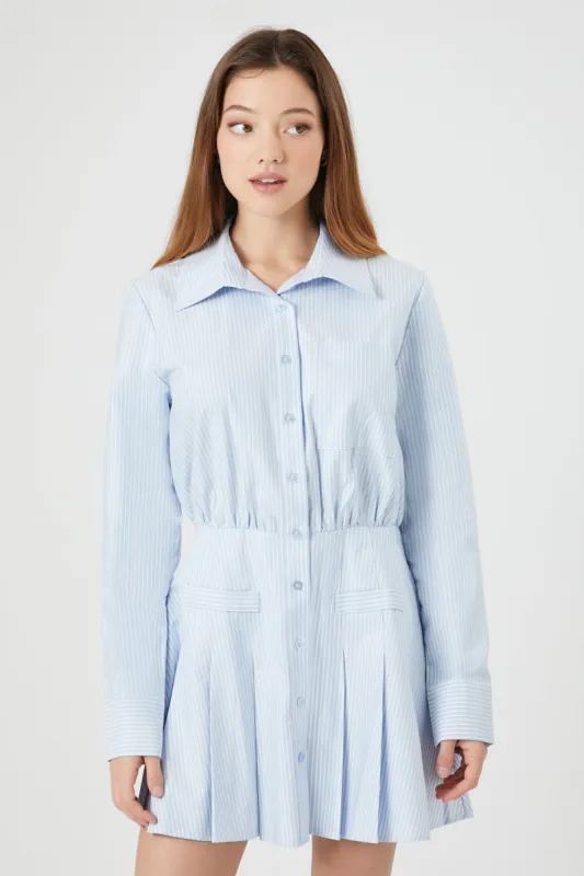 Pinstriped Pleated Long Sleeve Mini Dress made by Forever 21