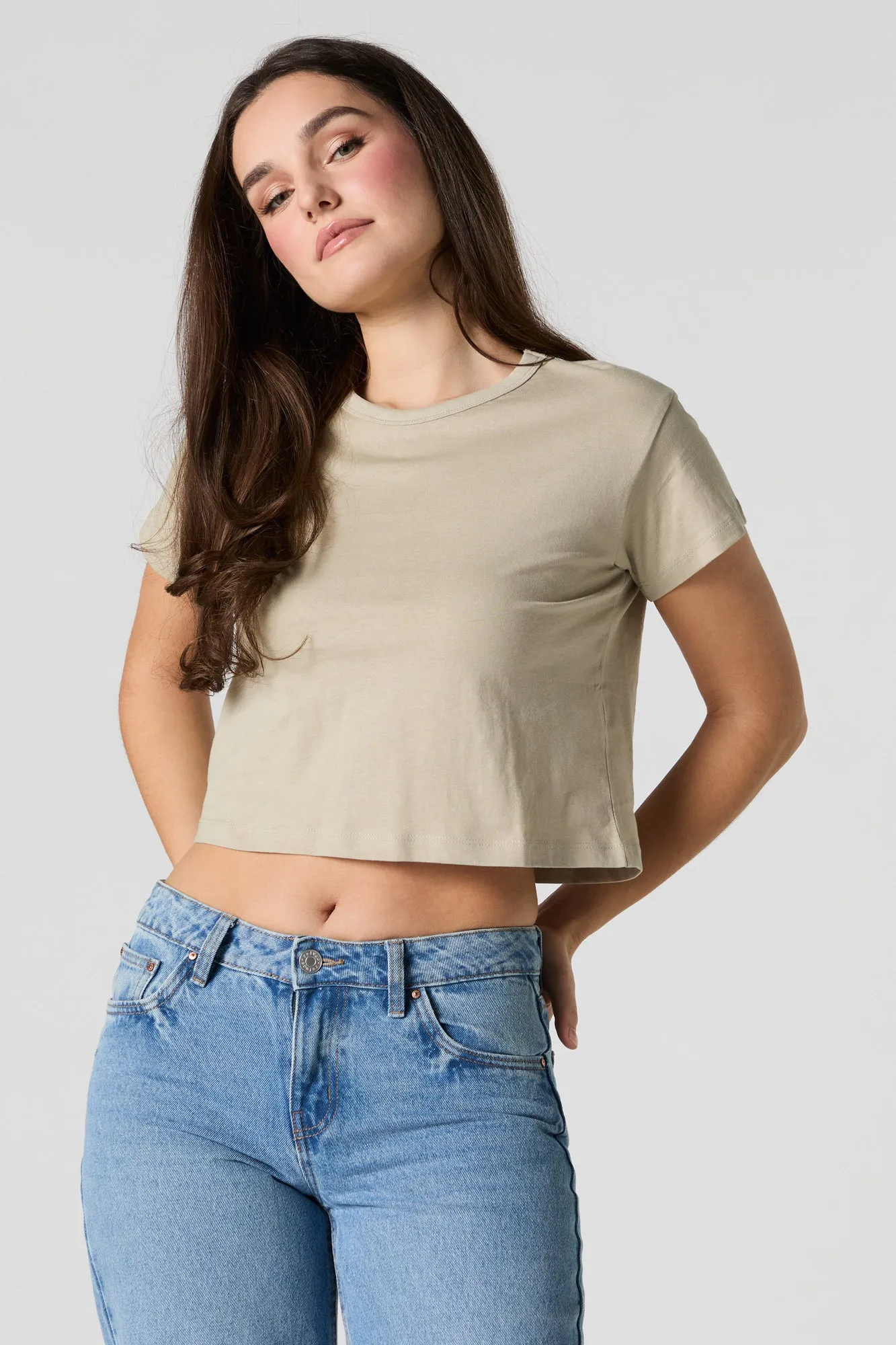 Crewneck Short Sleeve Cropped T-Shirt sold by Urban Planet