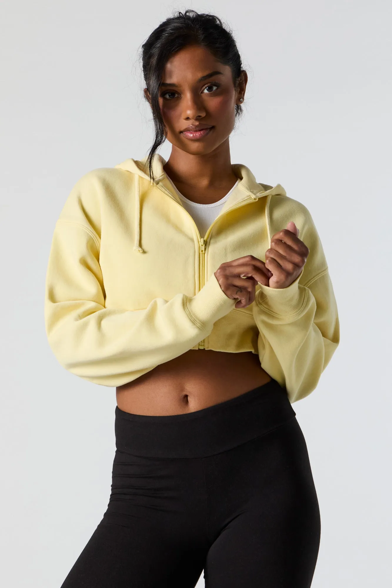 Fleece Zip-Up Cropped Hoodie sold by Urban Planet