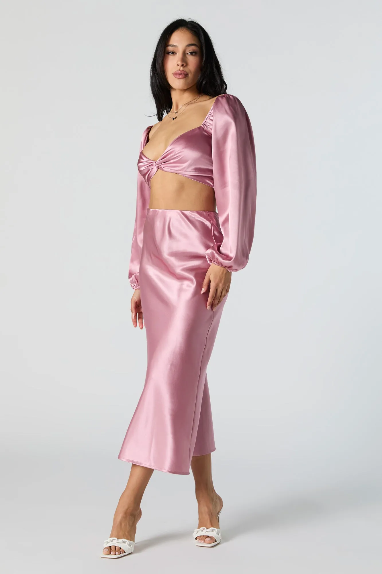 Jupe midi à taille haute en satin sold by Urban Planet product image thumbnail 4