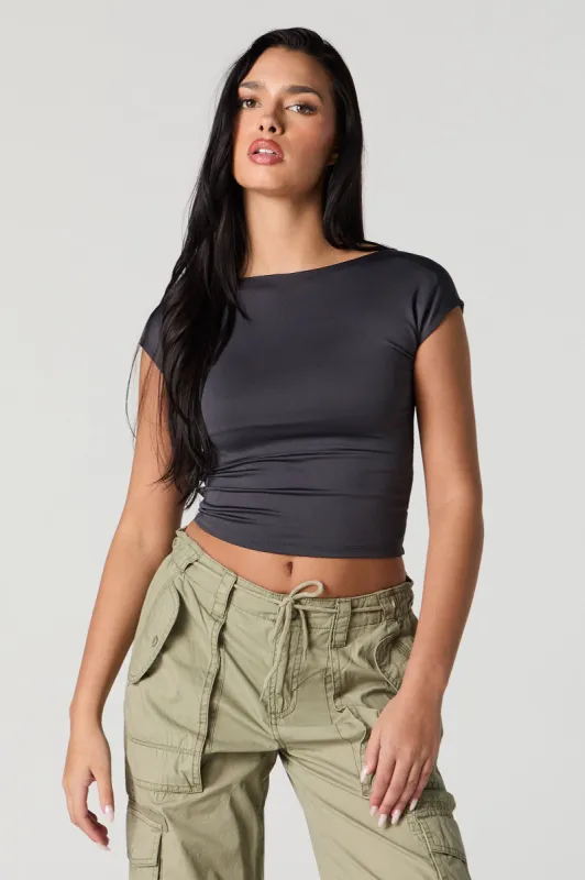 Contour Boat Neck Open Back T-Shirt sold by Urban Planet