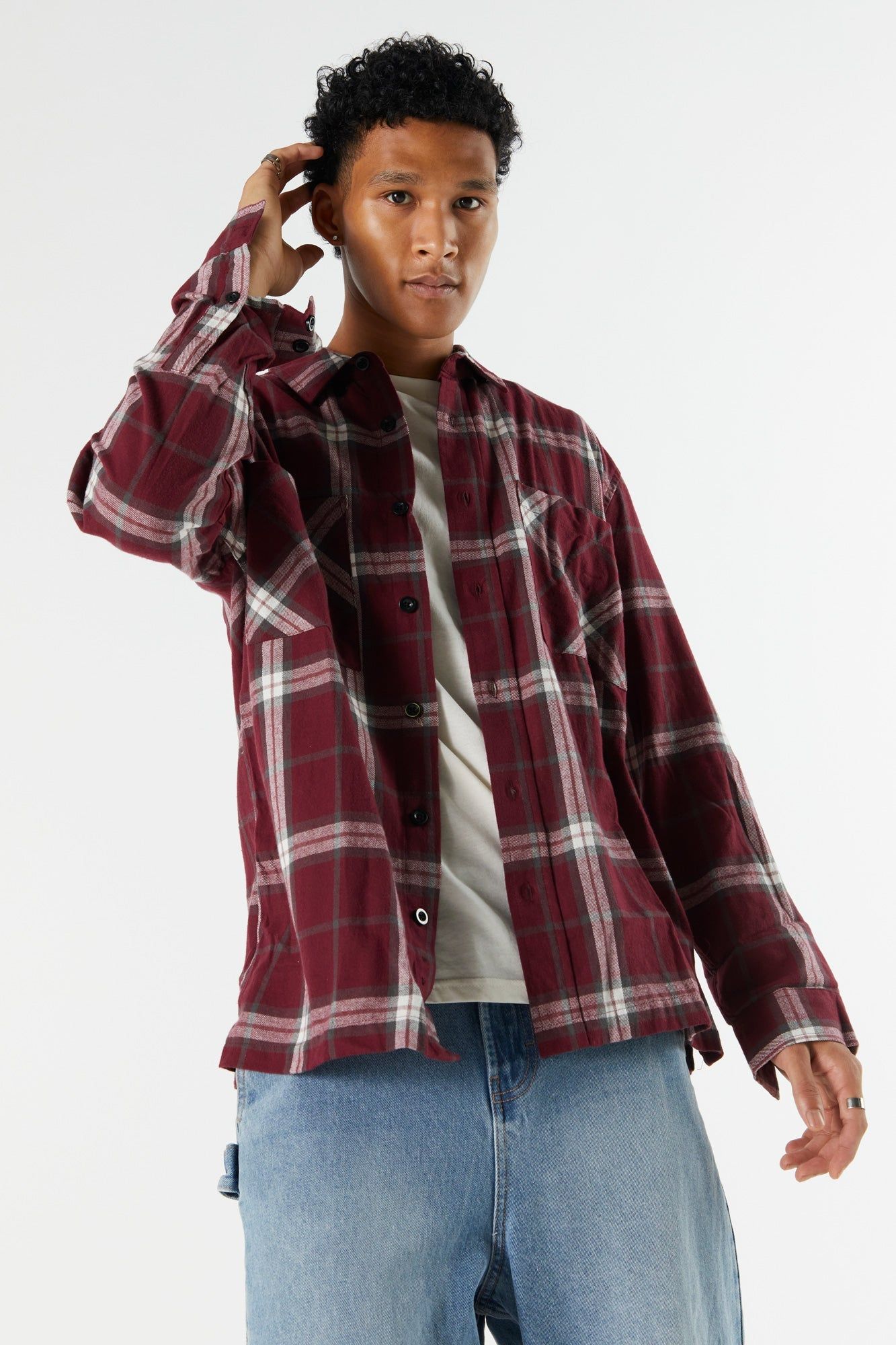 Red Plaid Button-Up Top sold by Urban Planet