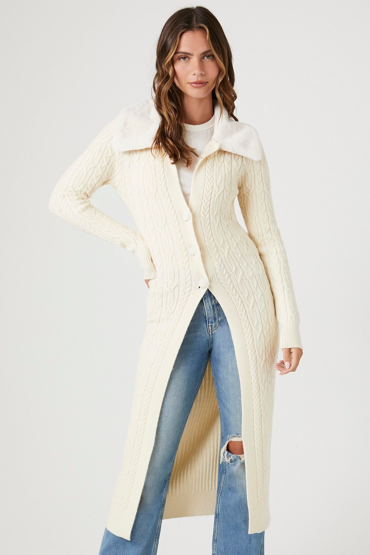 Faux Fur-Trim Cardigan Sweater sold by Urban Planet product image thumbnail 2