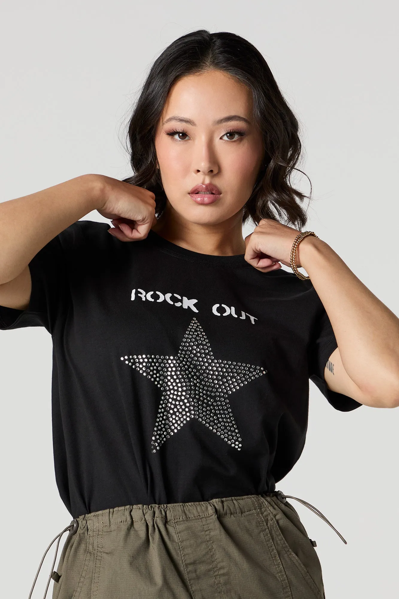 Rock Out Star Rhinestone T-Shirt sold by Urban Planet