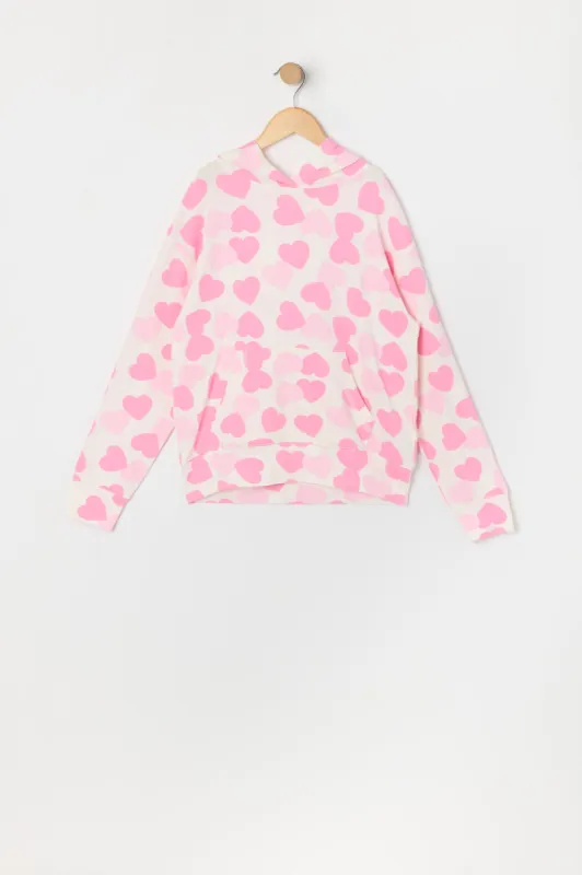 Girls Heart Print Fleece Hoodie sold by Urban Planet