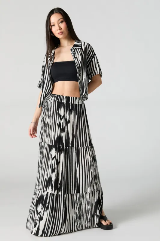 Jupe maxi rayé volantée avec fente sold by Urban Planet