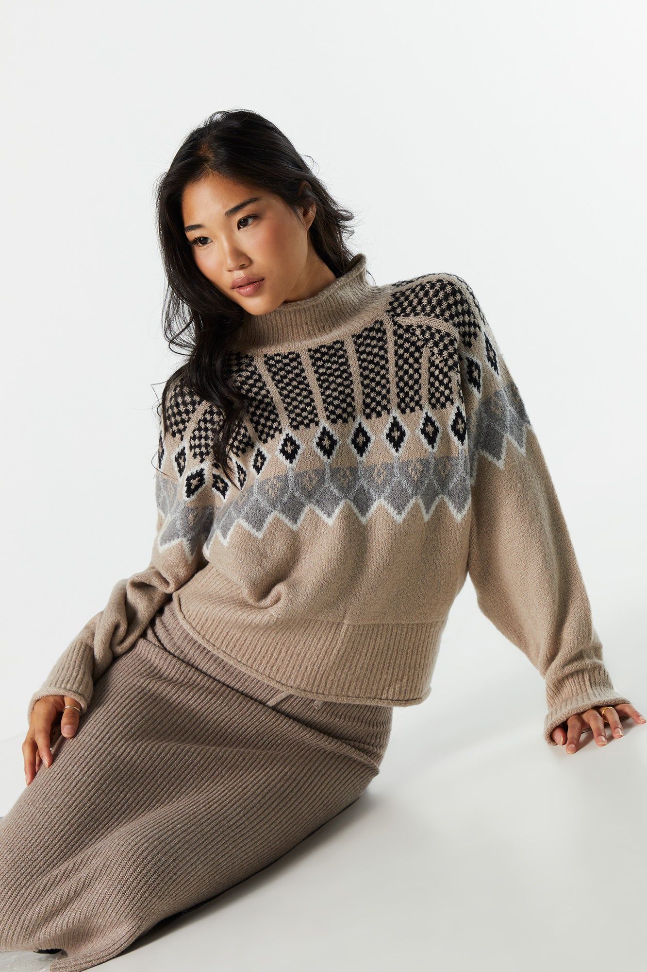 Oatmeal Fairisle Knit Turtleneck sold by Urban Planet product image thumbnail 2