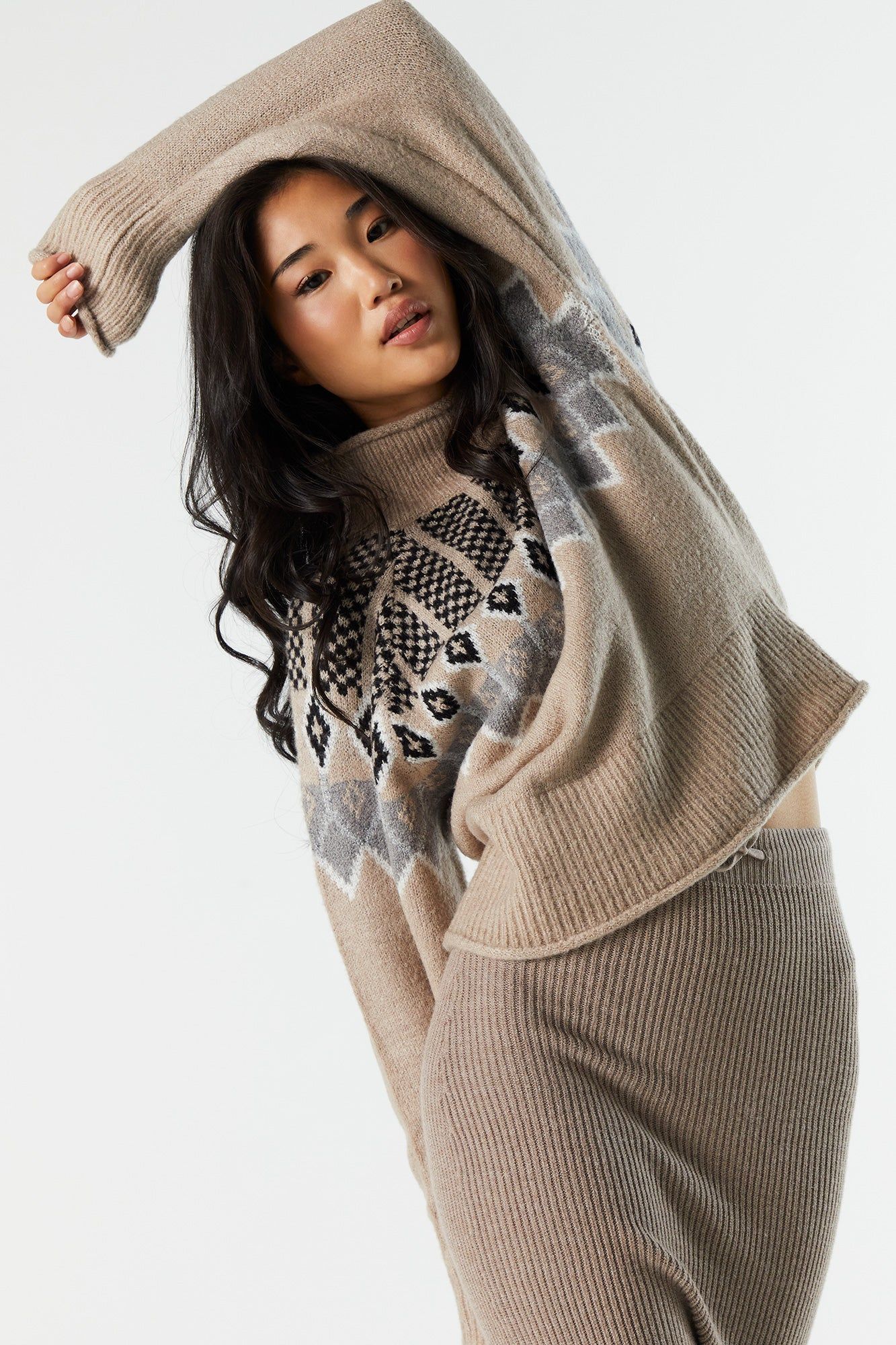 Oatmeal Fairisle Knit Turtleneck sold by Urban Planet