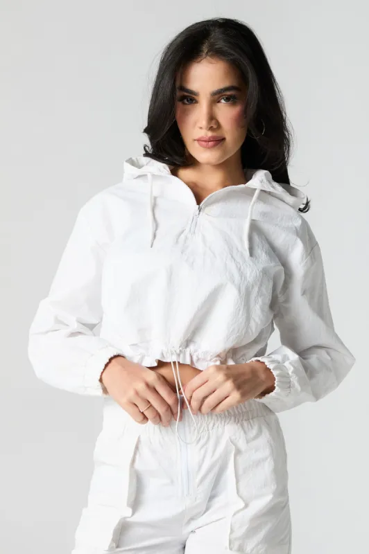 Active Nylon Cropped Quarter Zip Hoodie sold by Urban Planet