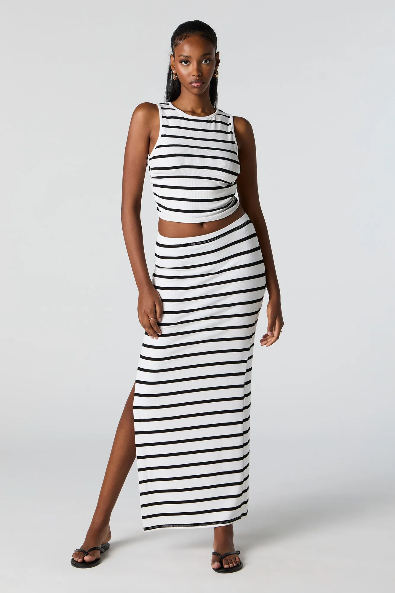 Striped Ribbed Slit Maxi Skirt sold by Urban Planet