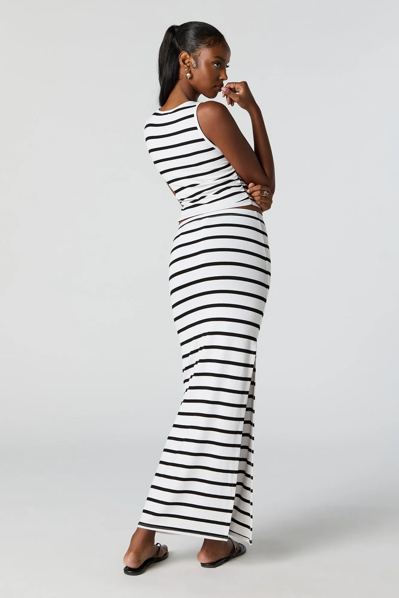 Striped Ribbed Slit Maxi Skirt sold by Urban Planet product image thumbnail 3
