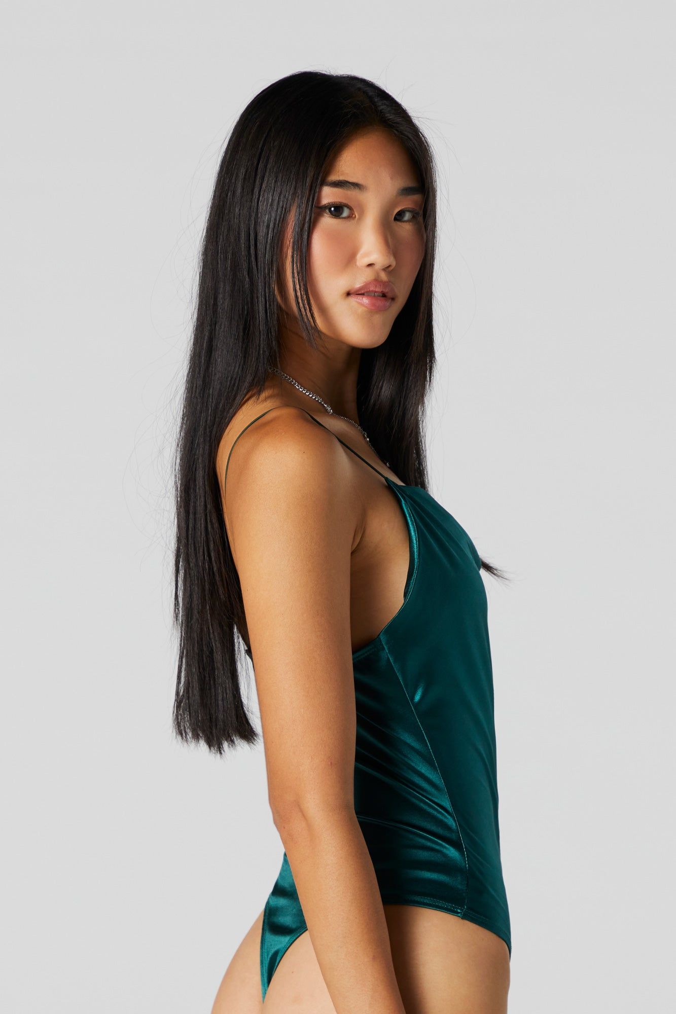 Green Satin Cowl Neck Bodysuit sold by Urban Planet product image thumbnail 3
