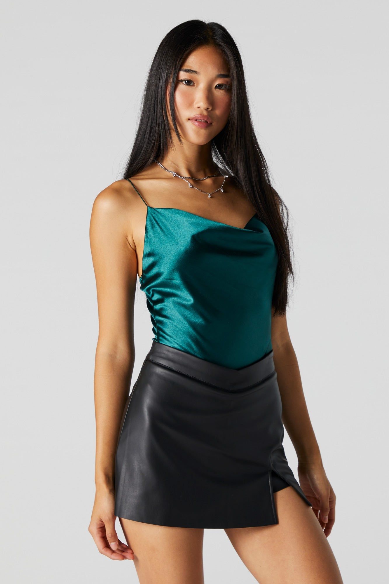 Green Satin Cowl Neck Bodysuit sold by Urban Planet product image thumbnail 2