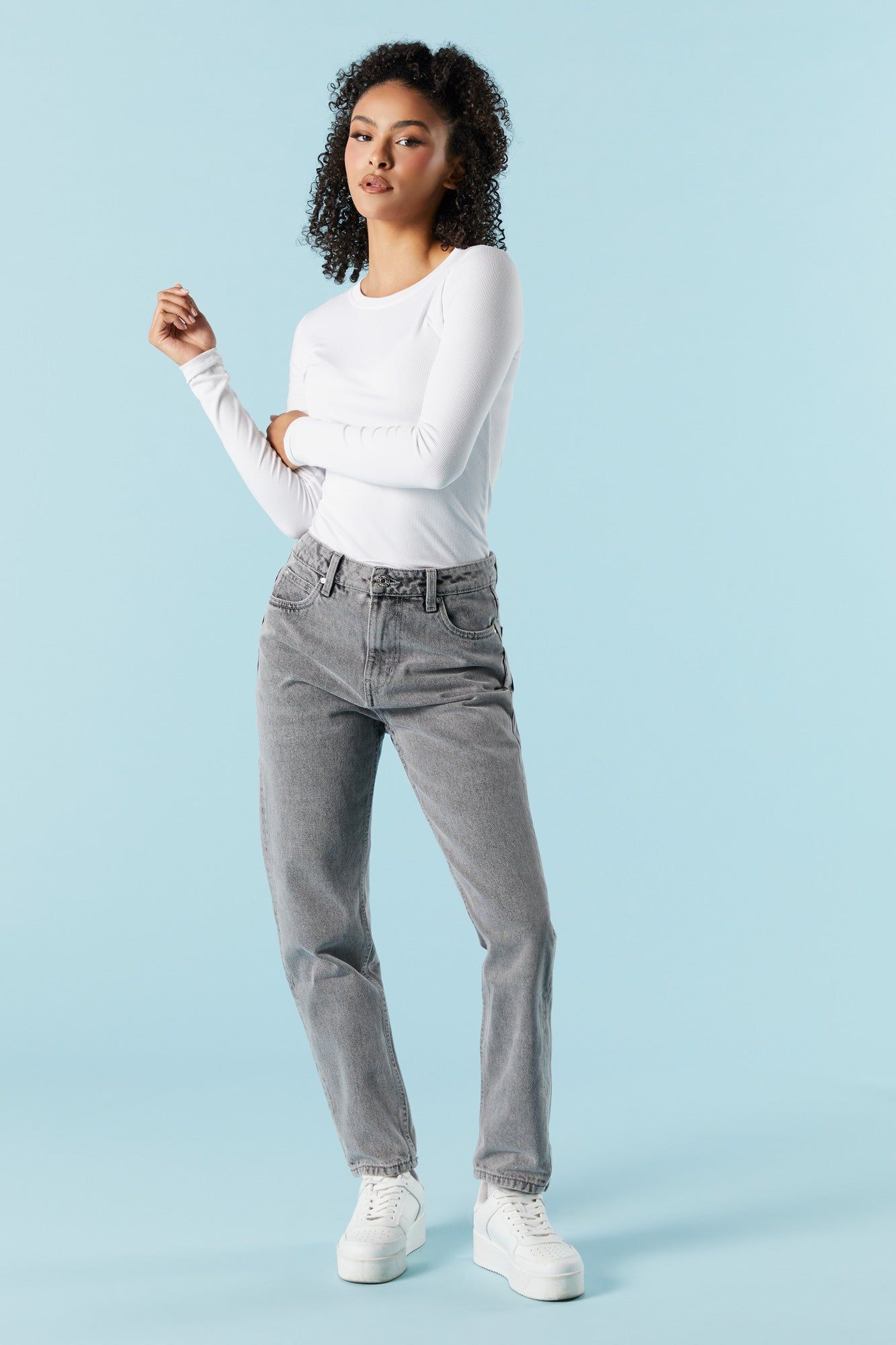 Grey Wash Denim Mom Jean sold by Urban Planet