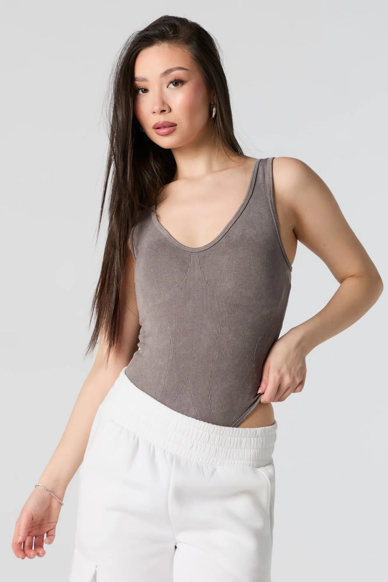 Ribbed Scoop Neck Tank Bodysuit sold by Urban Planet product image thumbnail 2