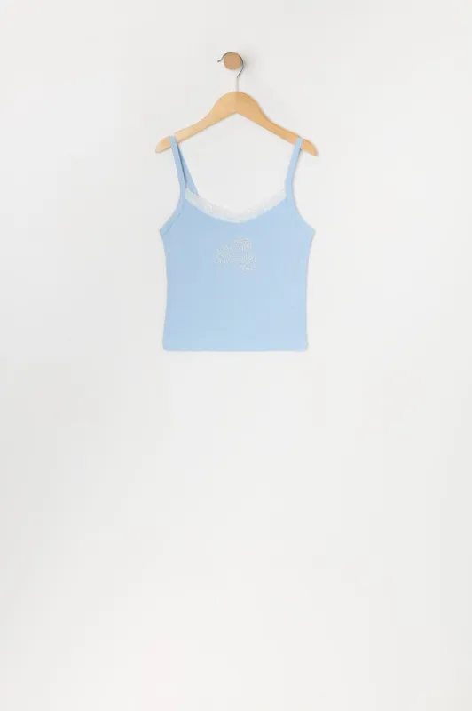 Débardeur à imprimé Fleur avec pierres du Rhin et liséré de dentelle pour fille sold by Urban Planet