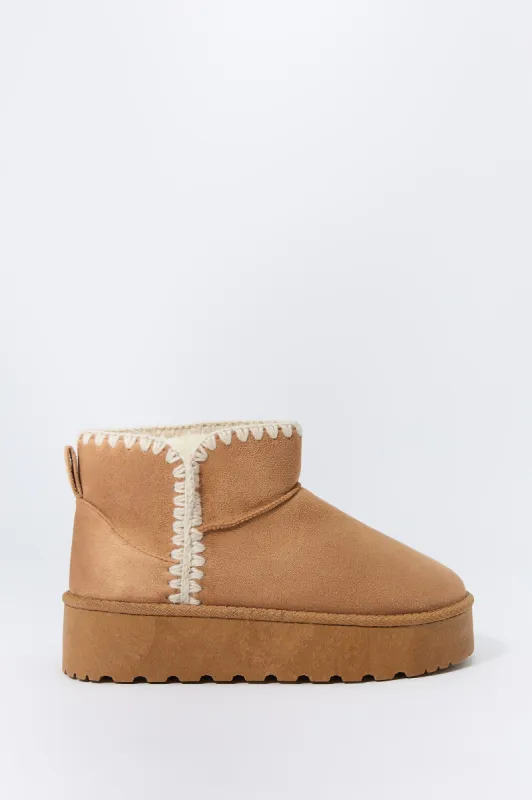 Faux Suede Stitched Edge Platform Booties sold by Urban Planet