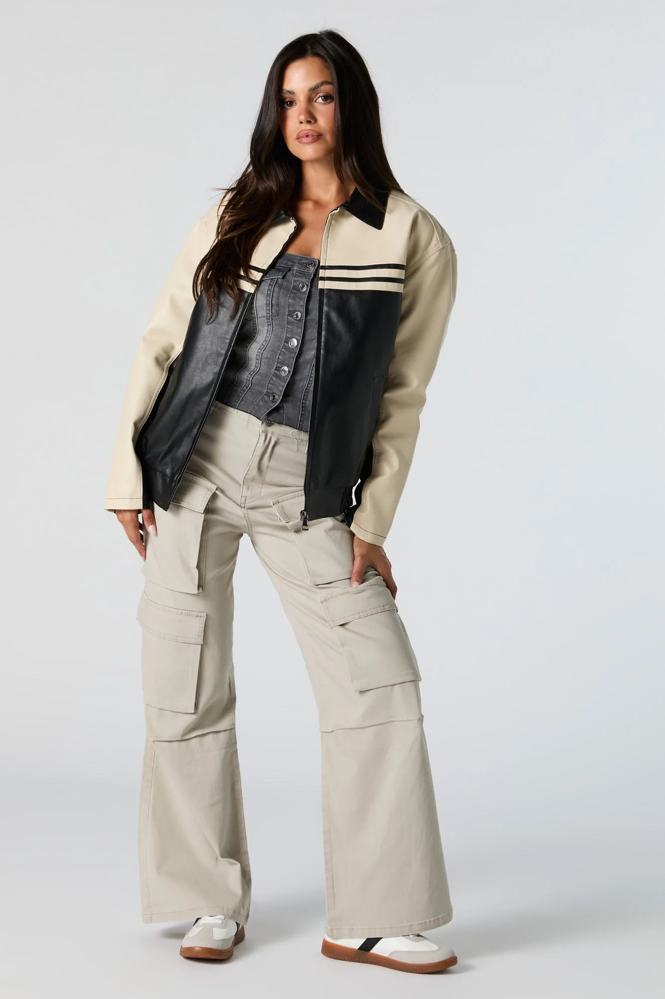 Oversized Colourblock Faux Leather Jacket sold by Urban Planet product image thumbnail 3