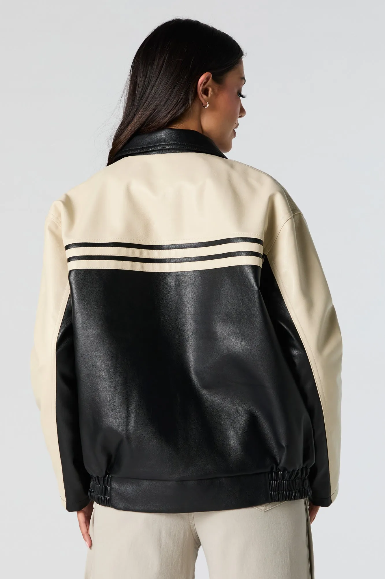 Oversized Colourblock Faux Leather Jacket sold by Urban Planet product image thumbnail 2