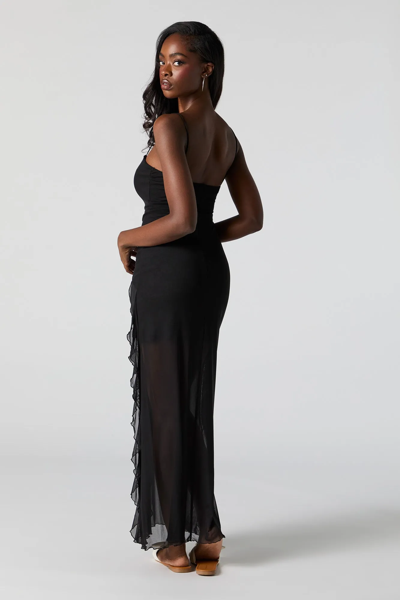 Robe maxi volantée en filet avec fente sold by Urban Planet product image thumbnail 3