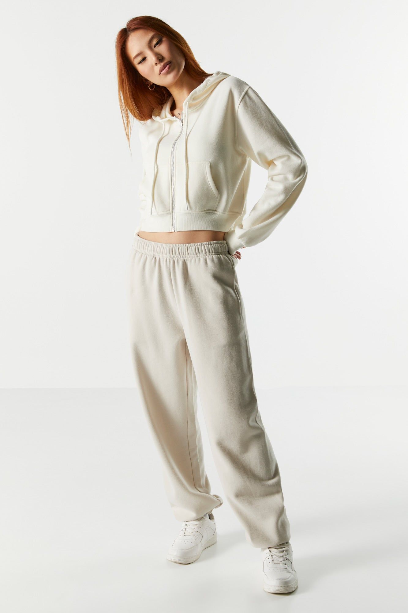 Solid Fleece Cropped Zip-Up Hoodie sold by Urban Planet product image thumbnail 3