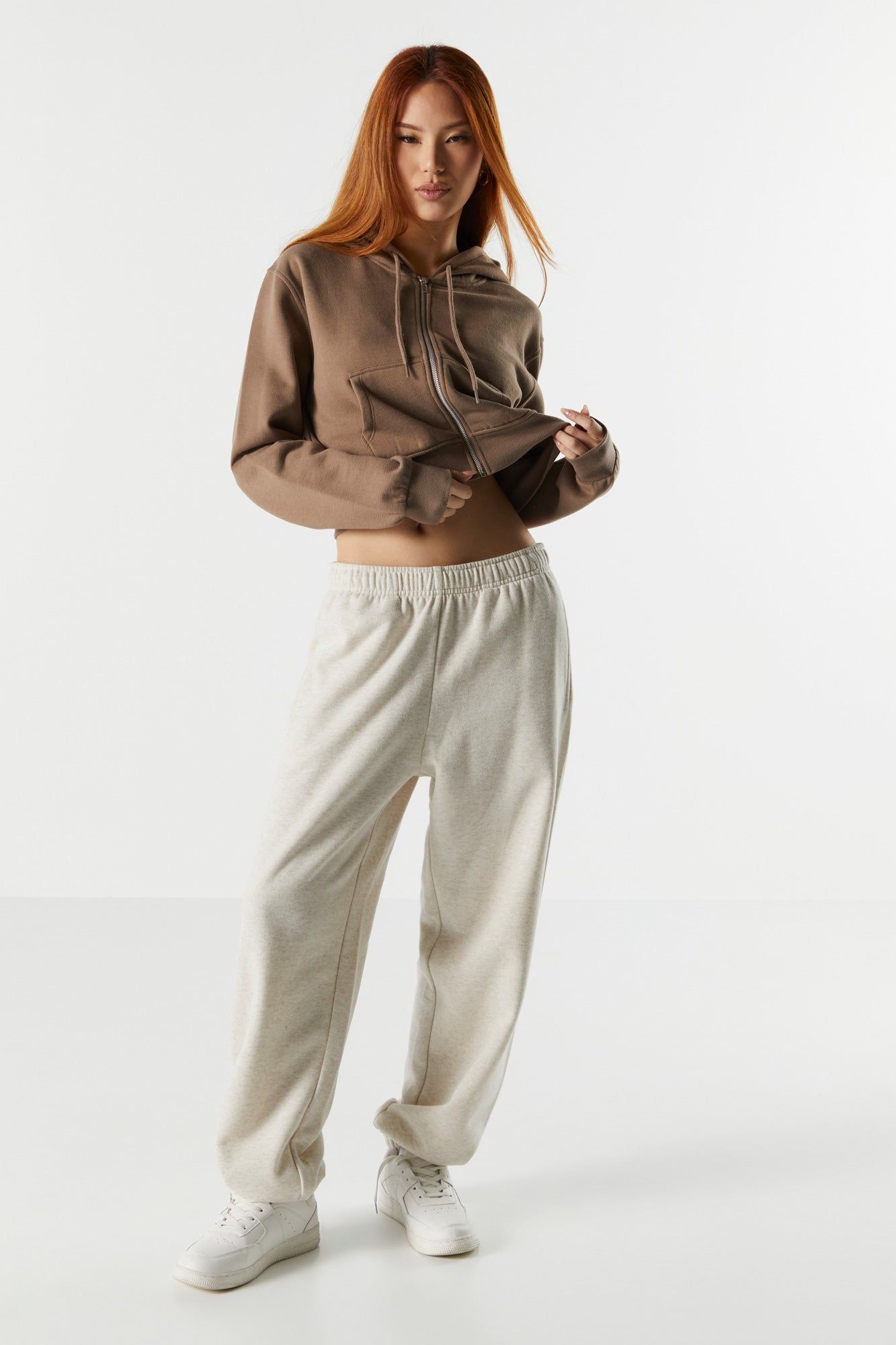 Solid Fleece Cropped Zip-Up Hoodie sold by Urban Planet product image thumbnail 6