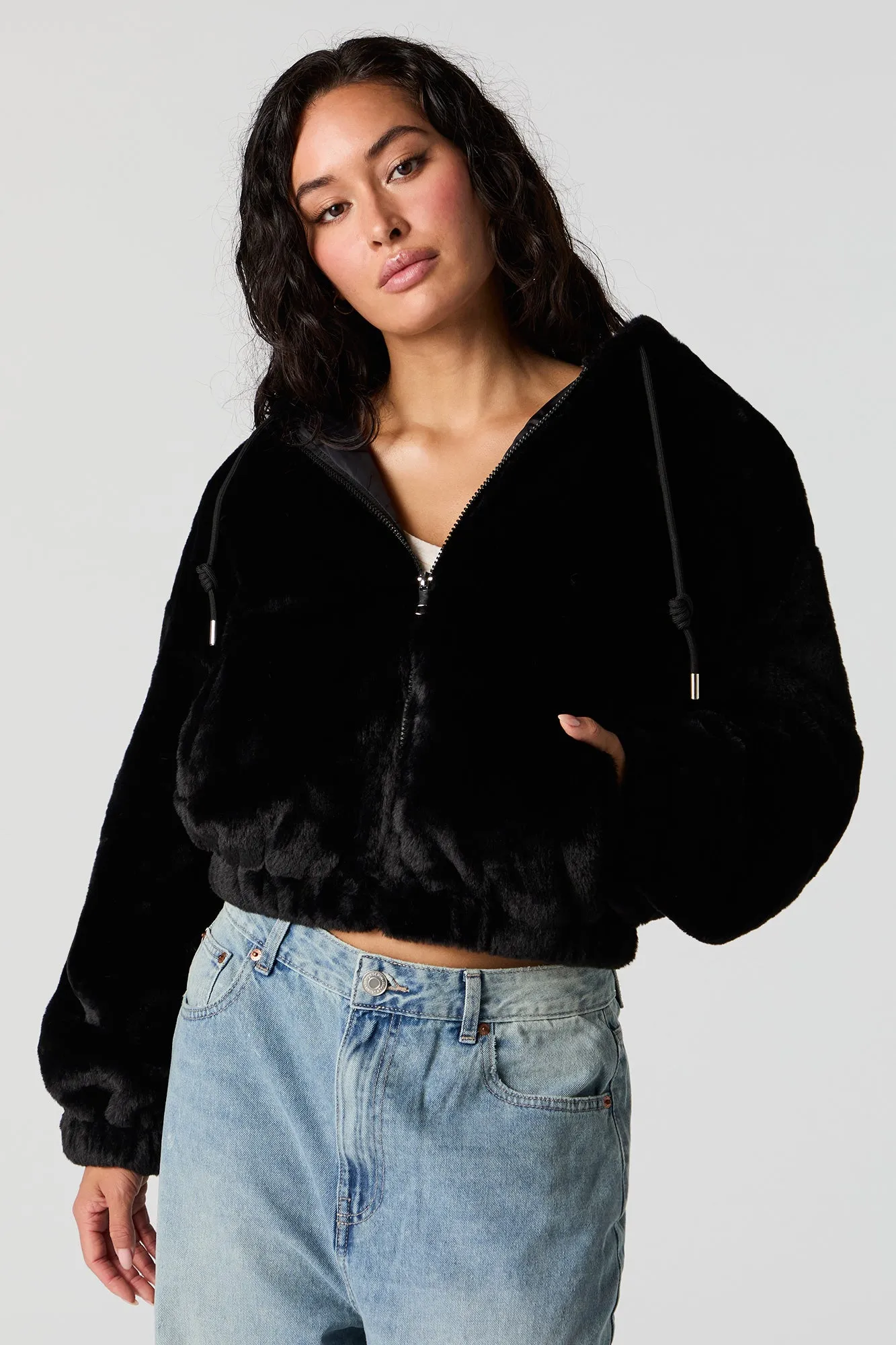 Faux Fur Hooded Bomber Jacket sold by Urban Planet product image thumbnail 4