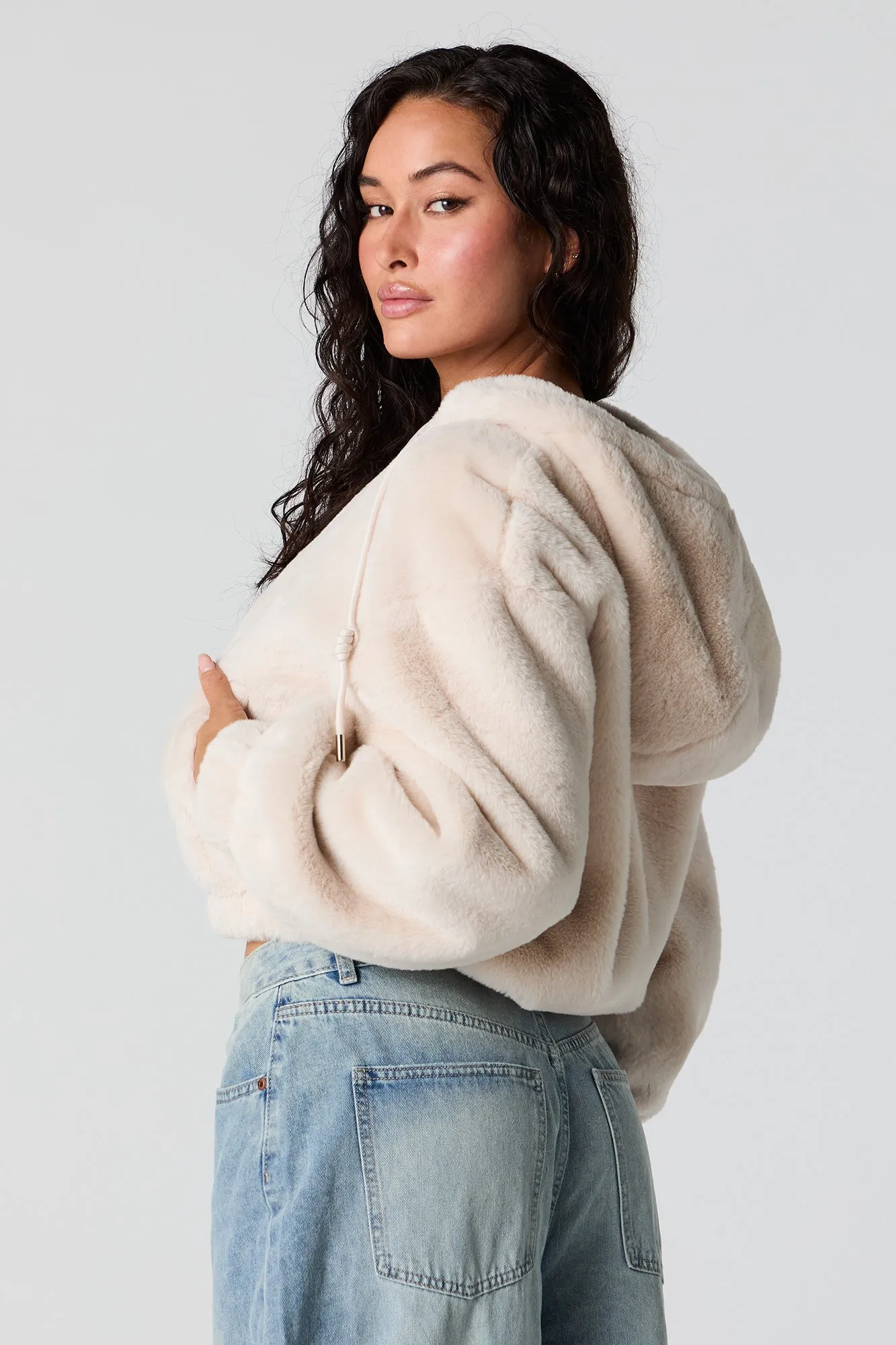 Faux Fur Hooded Bomber Jacket sold by Urban Planet product image thumbnail 2