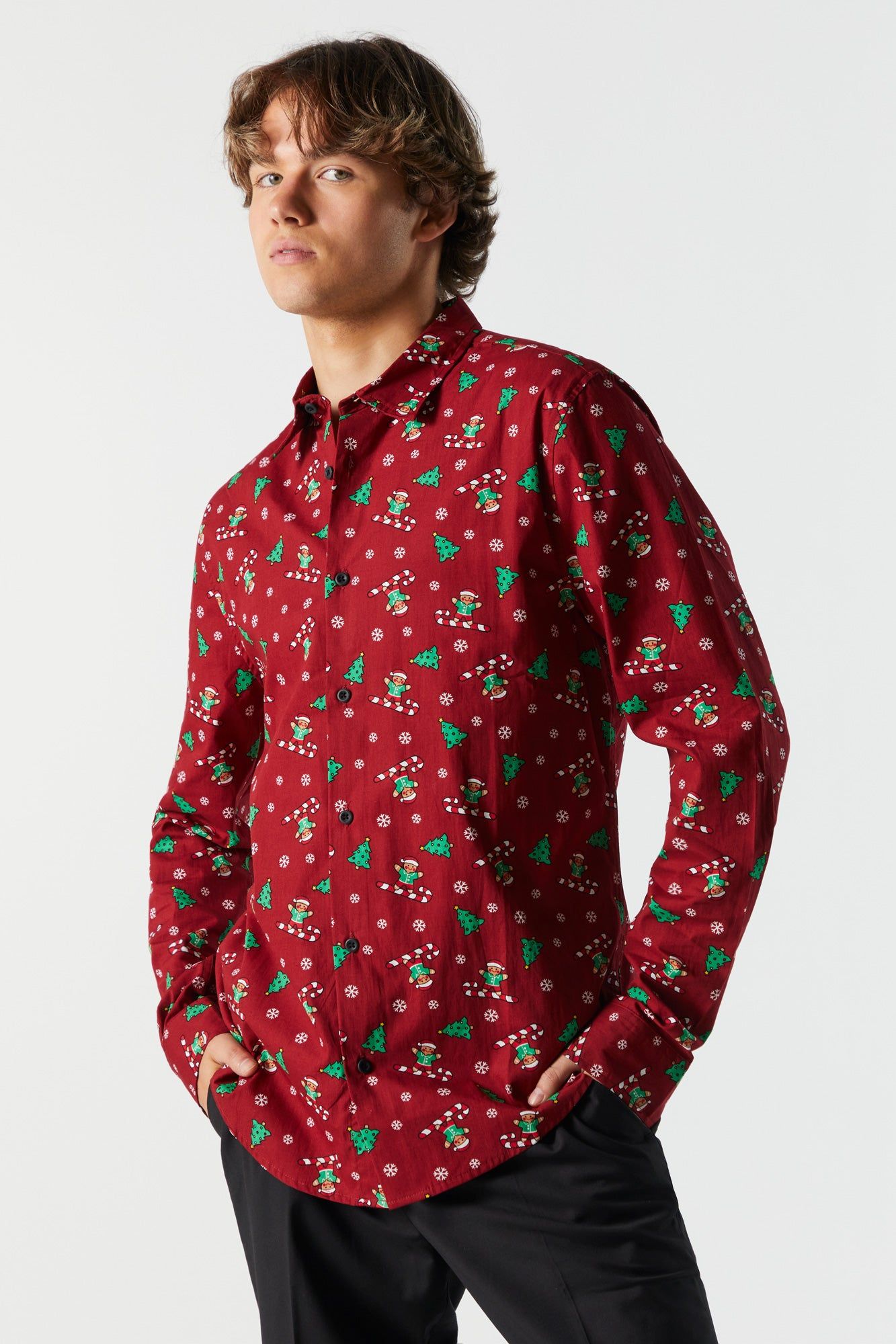 Gingerbread Print Button-Up Top sold by Urban Planet