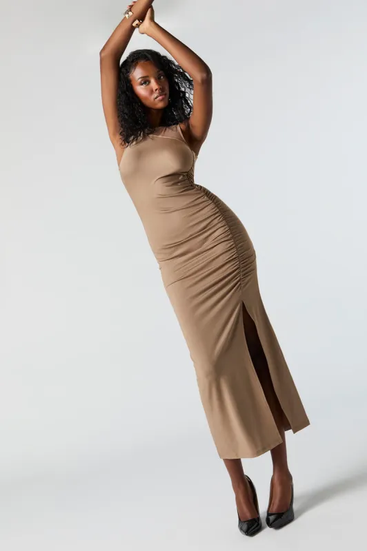 Mesh Ruched Slit Maxi Dress sold by Urban Planet