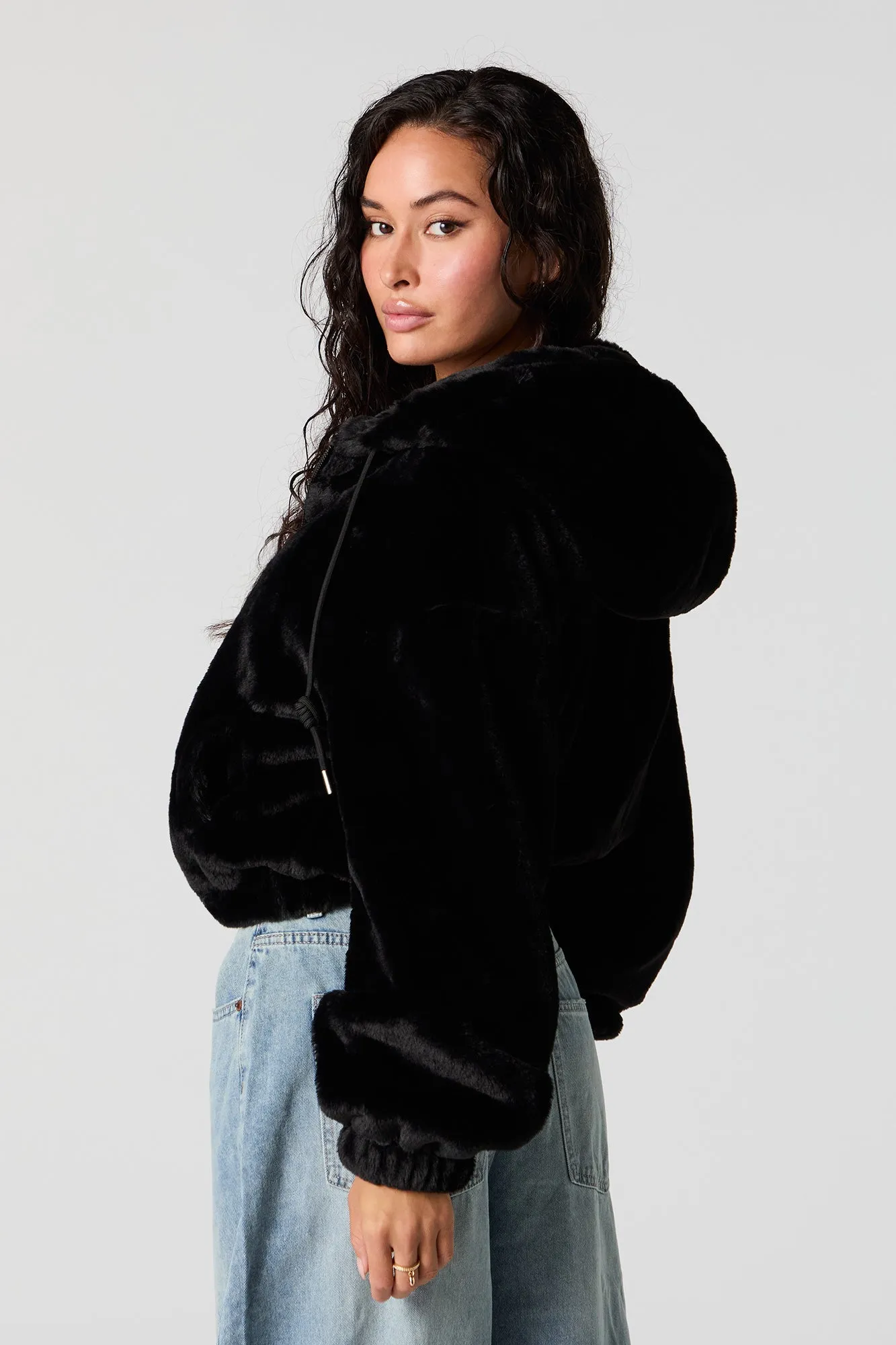Faux Fur Hooded Bomber Jacket sold by Urban Planet product image thumbnail 5