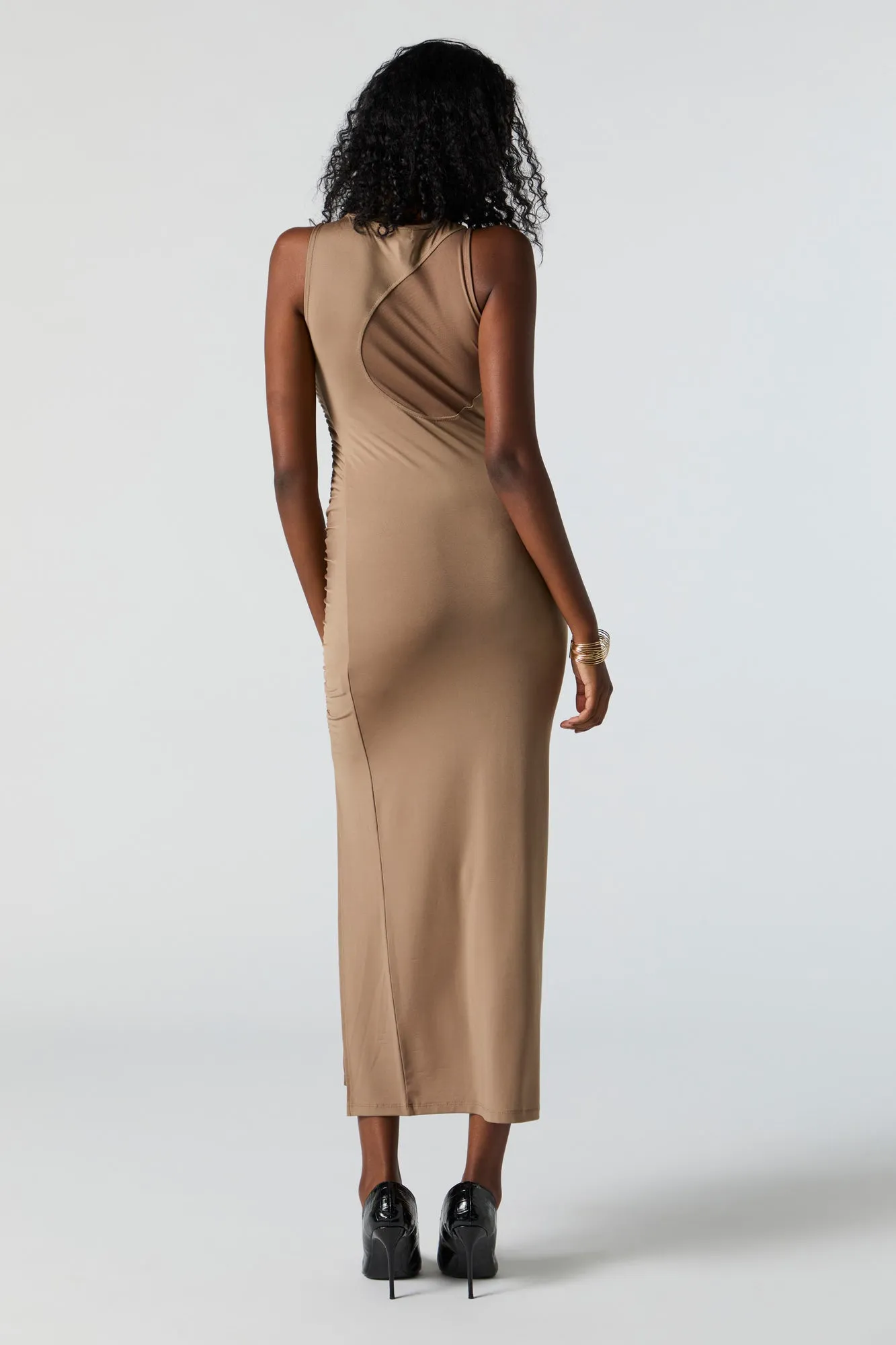 Mesh Ruched Slit Maxi Dress sold by Urban Planet product image thumbnail 3