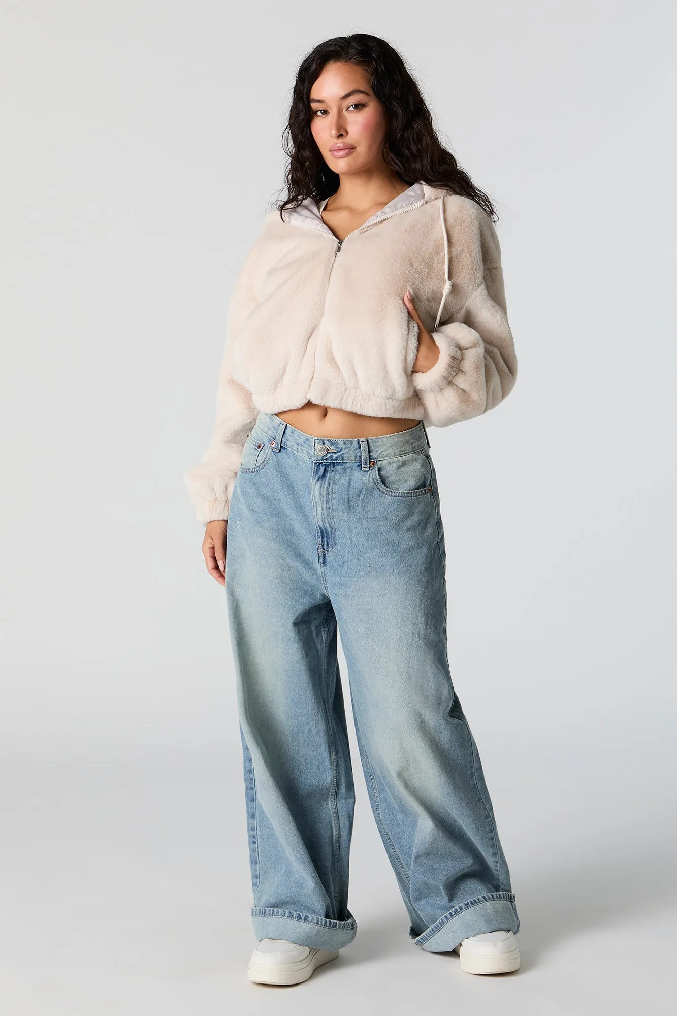 Faux Fur Hooded Bomber Jacket sold by Urban Planet product image thumbnail 3