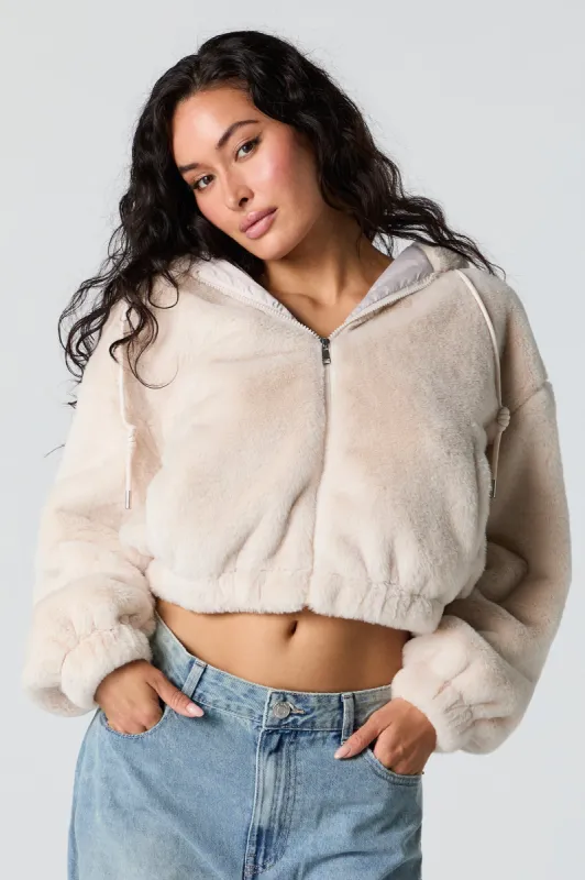 Faux Fur Hooded Bomber Jacket sold by Urban Planet
