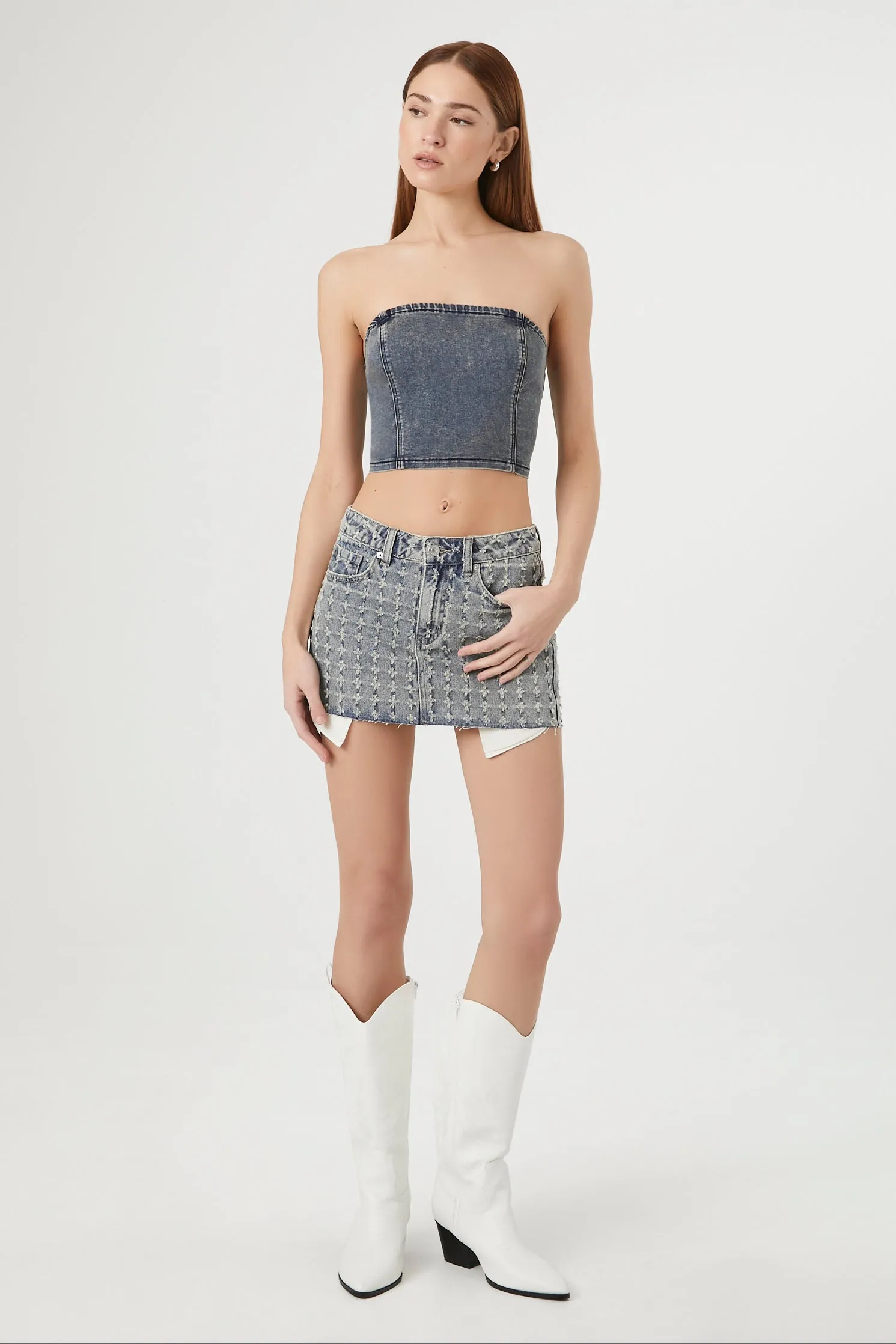 Haut tubulaire en denim délavé minéral sold by Urban Planet product image thumbnail 3