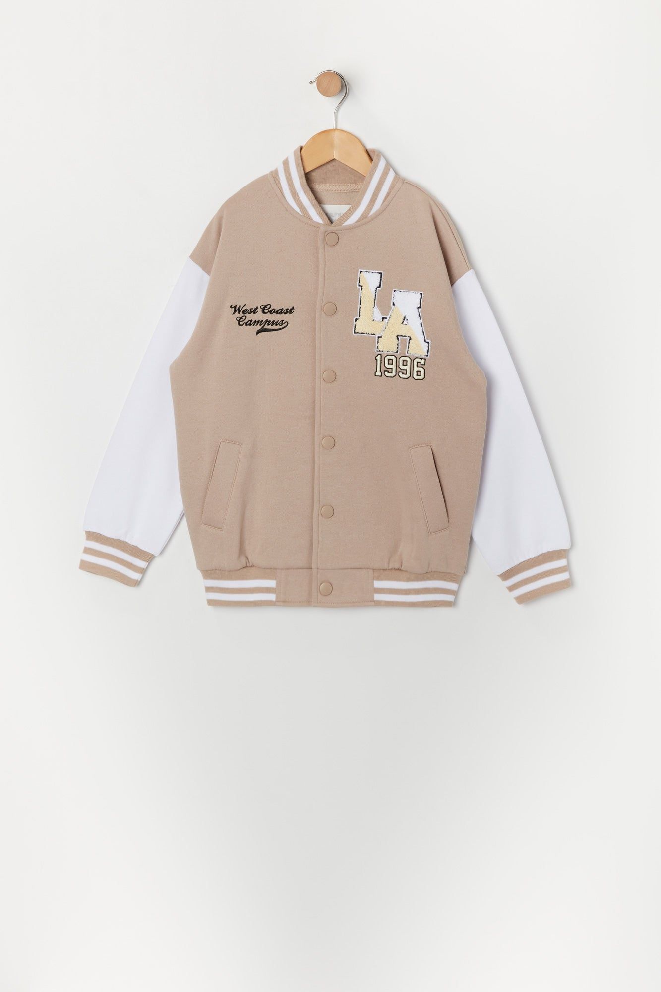 Girls LA Graphic Fleece Varsity Jacket sold by Urban Planet