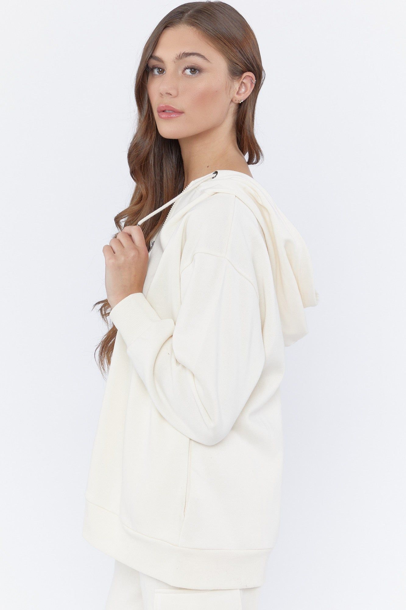 Cream Oversized Zip-Up Fleece Hoodie sold by Urban Planet product image thumbnail 2