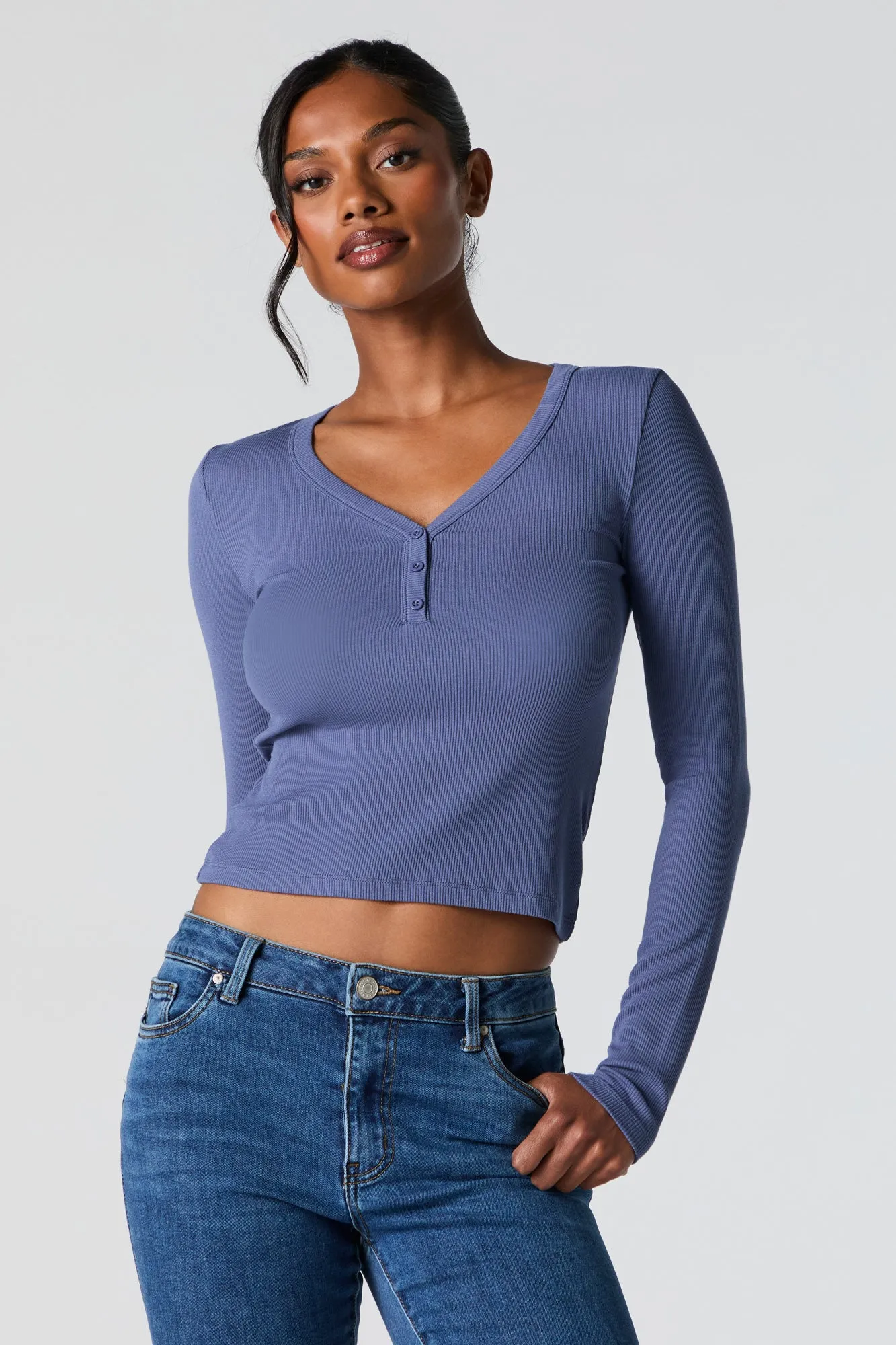 Ribbed Henley Long Sleeve Top sold by Urban Planet product image thumbnail 4